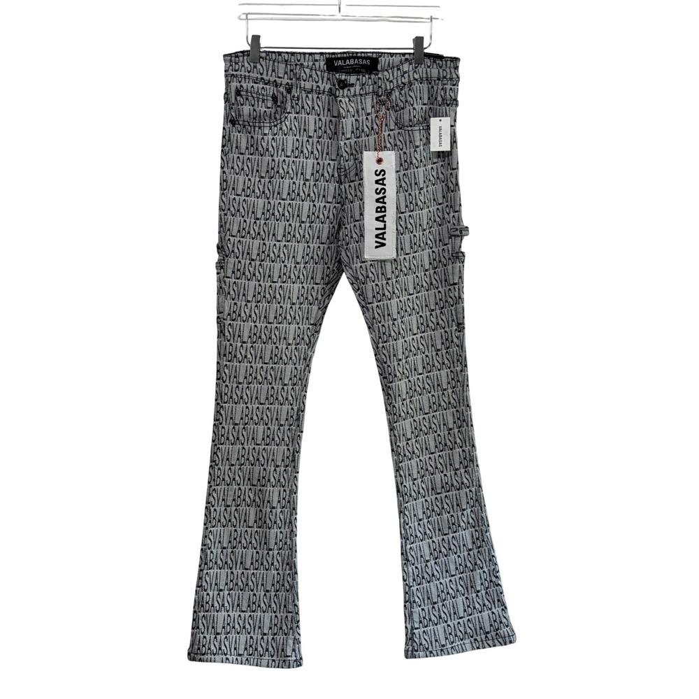 Valabasas -NWT -‎ Sz 34 - Streetwear Black All Over Logo Stacked Carpenter Jeans